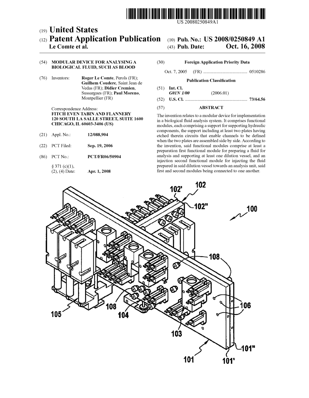 Modular Device for Analysing a Biological Fluid, Such as Blood - diagram, schematic, and image 01