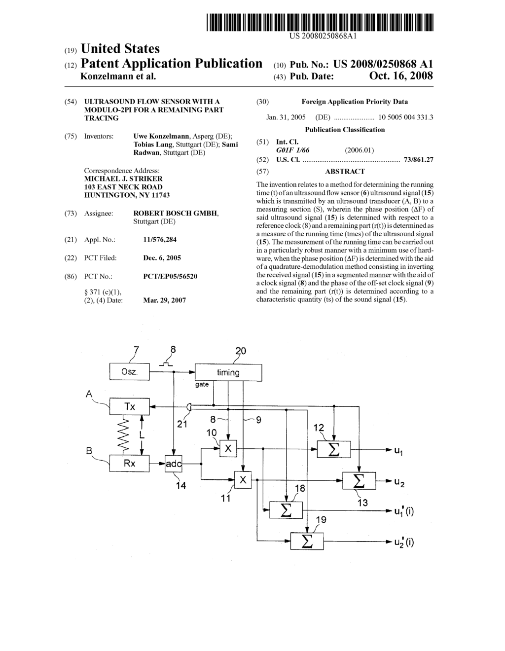 Ultrasound Flow Sensor with a Modulo-2Pi for a Remaining Part Tracing - diagram, schematic, and image 01