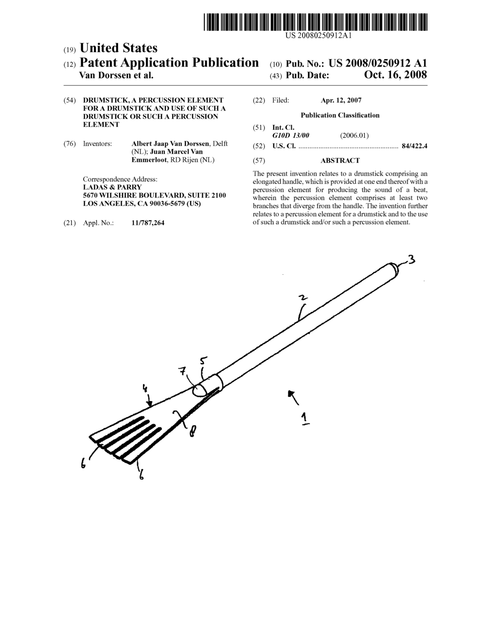 Drumstick, a percussion element for a drumstick and use of such a drumstick or such a percussion element - diagram, schematic, and image 01