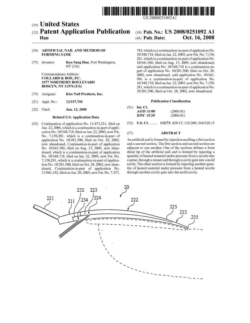 Artificial nail and method of forming same - diagram, schematic, and image 01