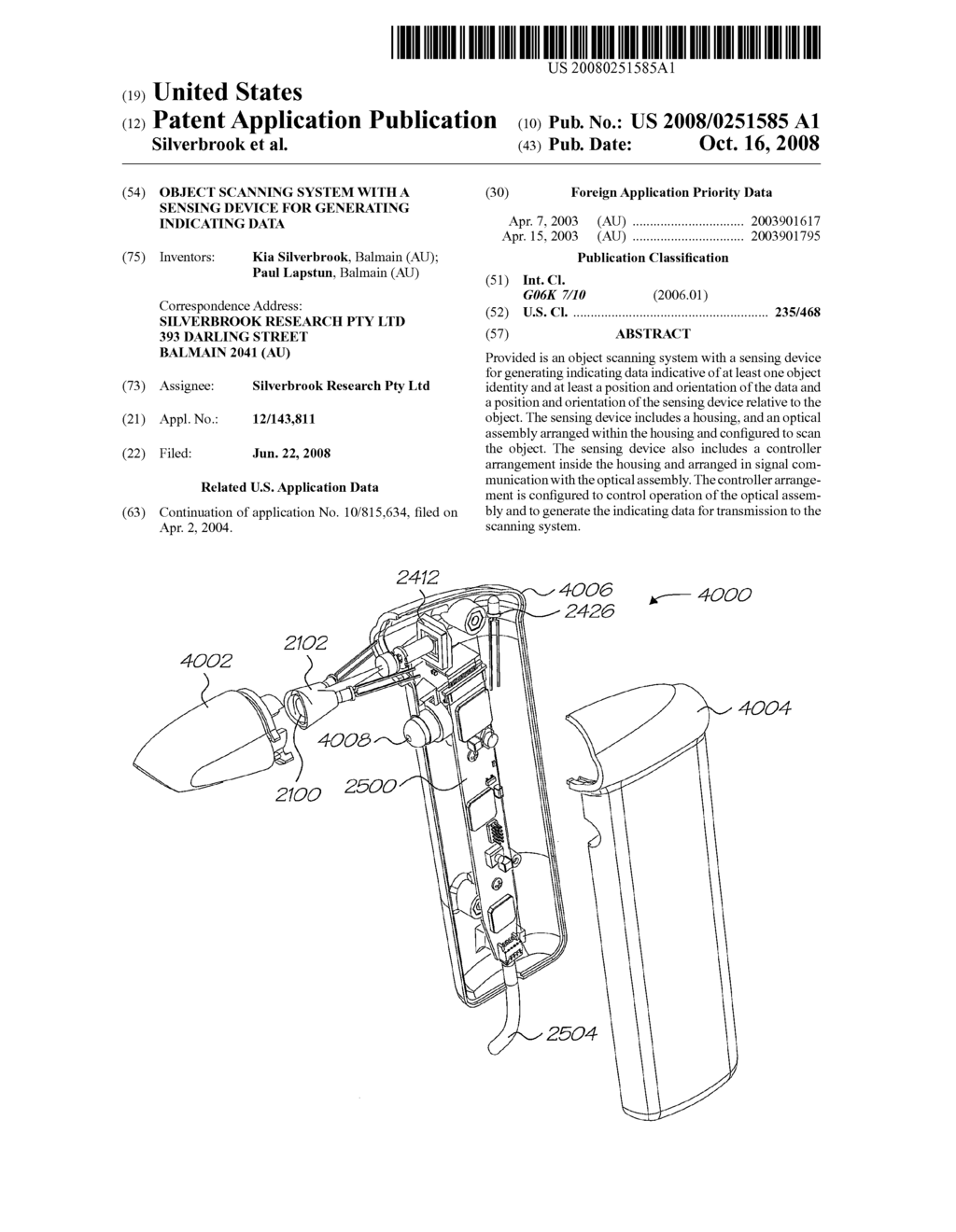 OBJECT SCANNING SYSTEM WITH A SENSING DEVICE FOR GENERATING INDICATING DATA - diagram, schematic, and image 01