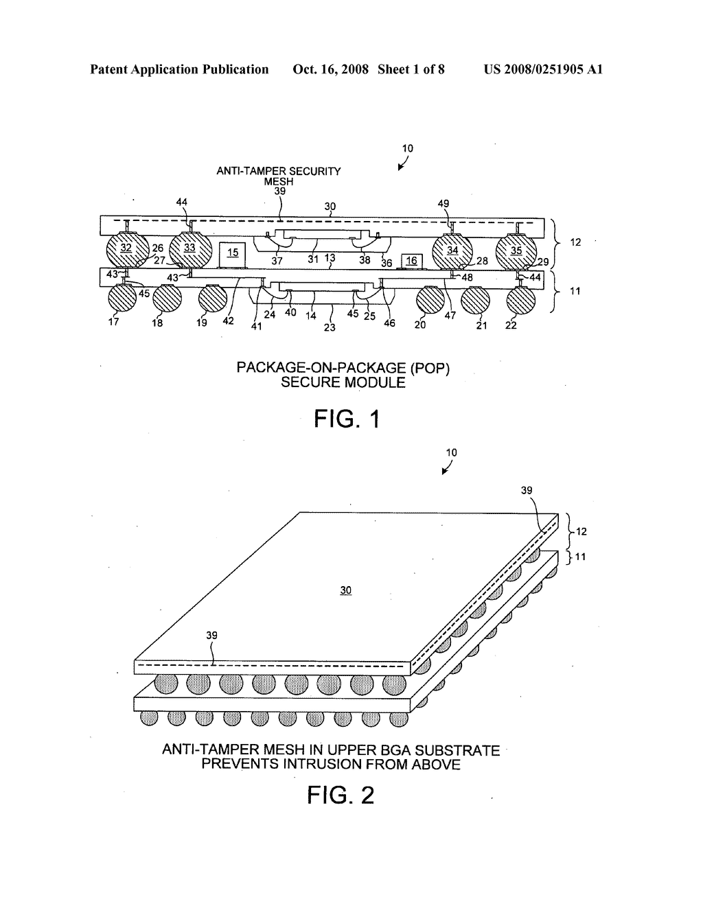 Package-on-package secure module having anti-tamper mesh in the substrate of the upper package - diagram, schematic, and image 02