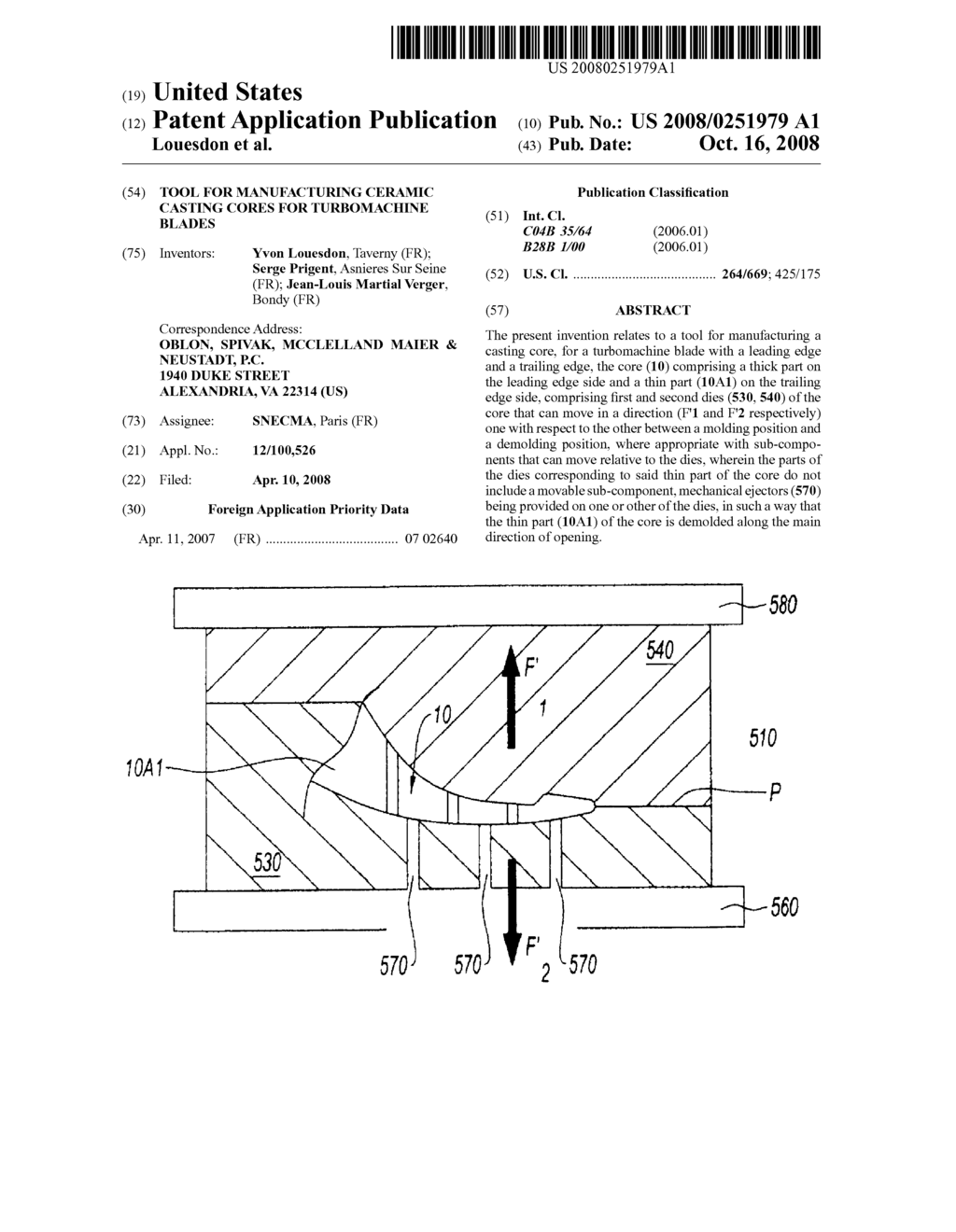 TOOL FOR MANUFACTURING CERAMIC CASTING CORES FOR TURBOMACHINE BLADES - diagram, schematic, and image 01