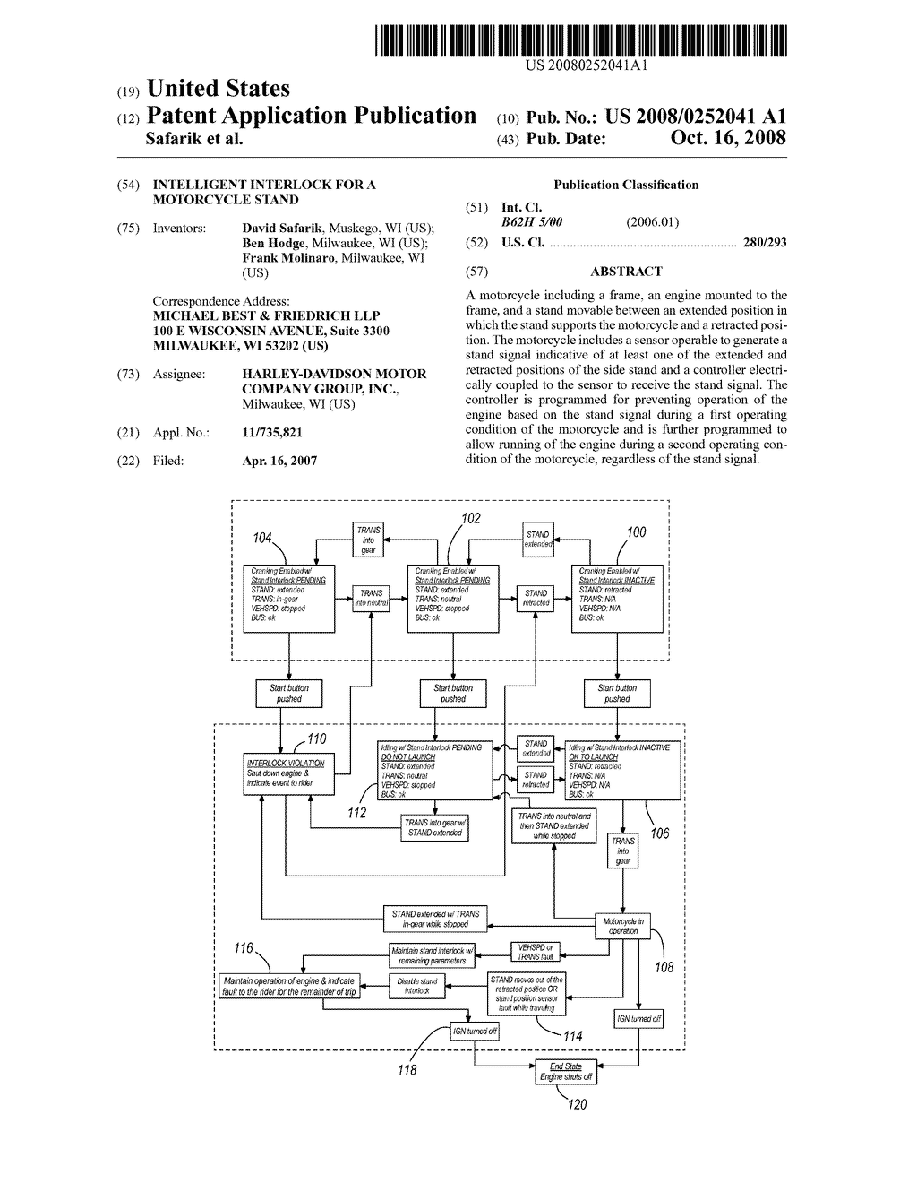 INTELLIGENT INTERLOCK FOR A MOTORCYCLE STAND - diagram, schematic, and image 01