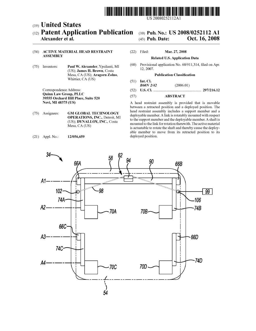 ACTIVE MATERIAL HEAD RESTRAINT ASSEMBLY - diagram, schematic, and image 01