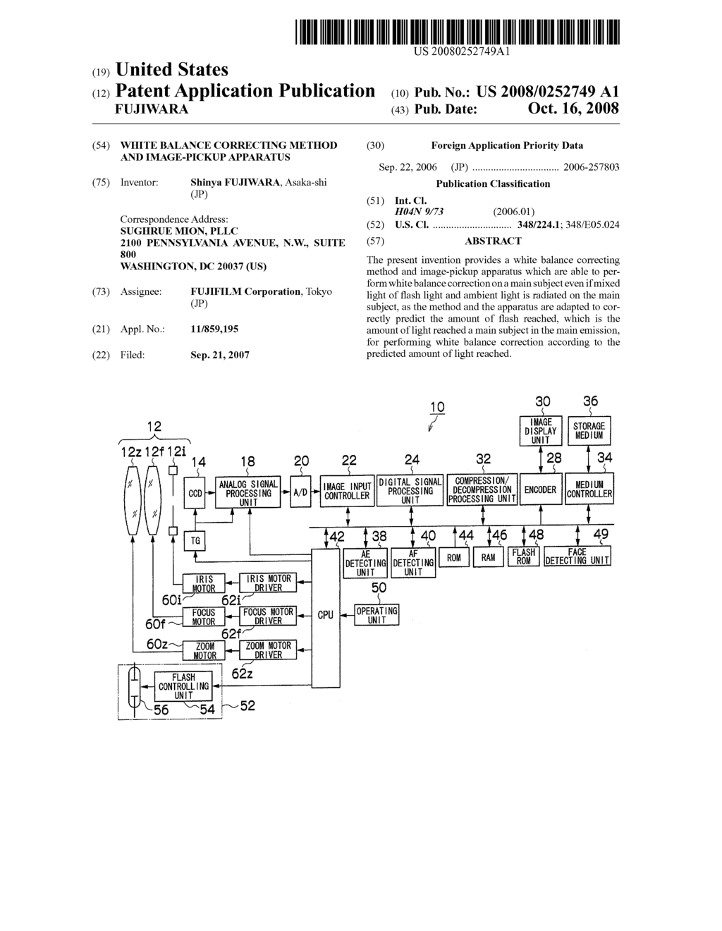 WHITE BALANCE CORRECTING METHOD AND IMAGE-PICKUP APPARATUS - diagram, schematic, and image 01