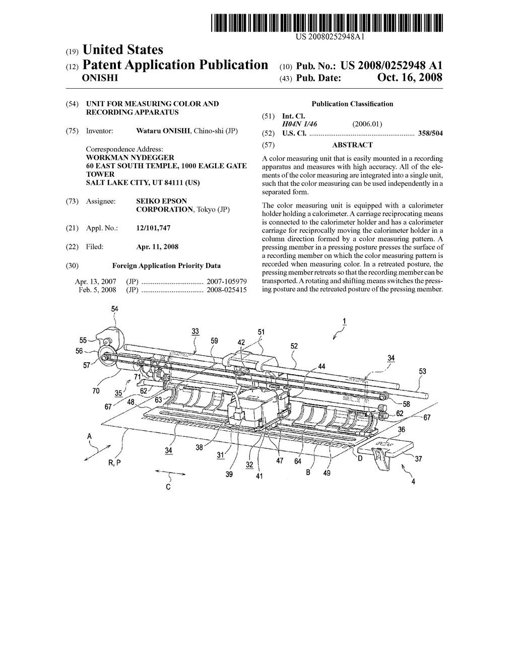 UNIT FOR MEASURING COLOR AND RECORDING APPARATUS - diagram, schematic, and image 01