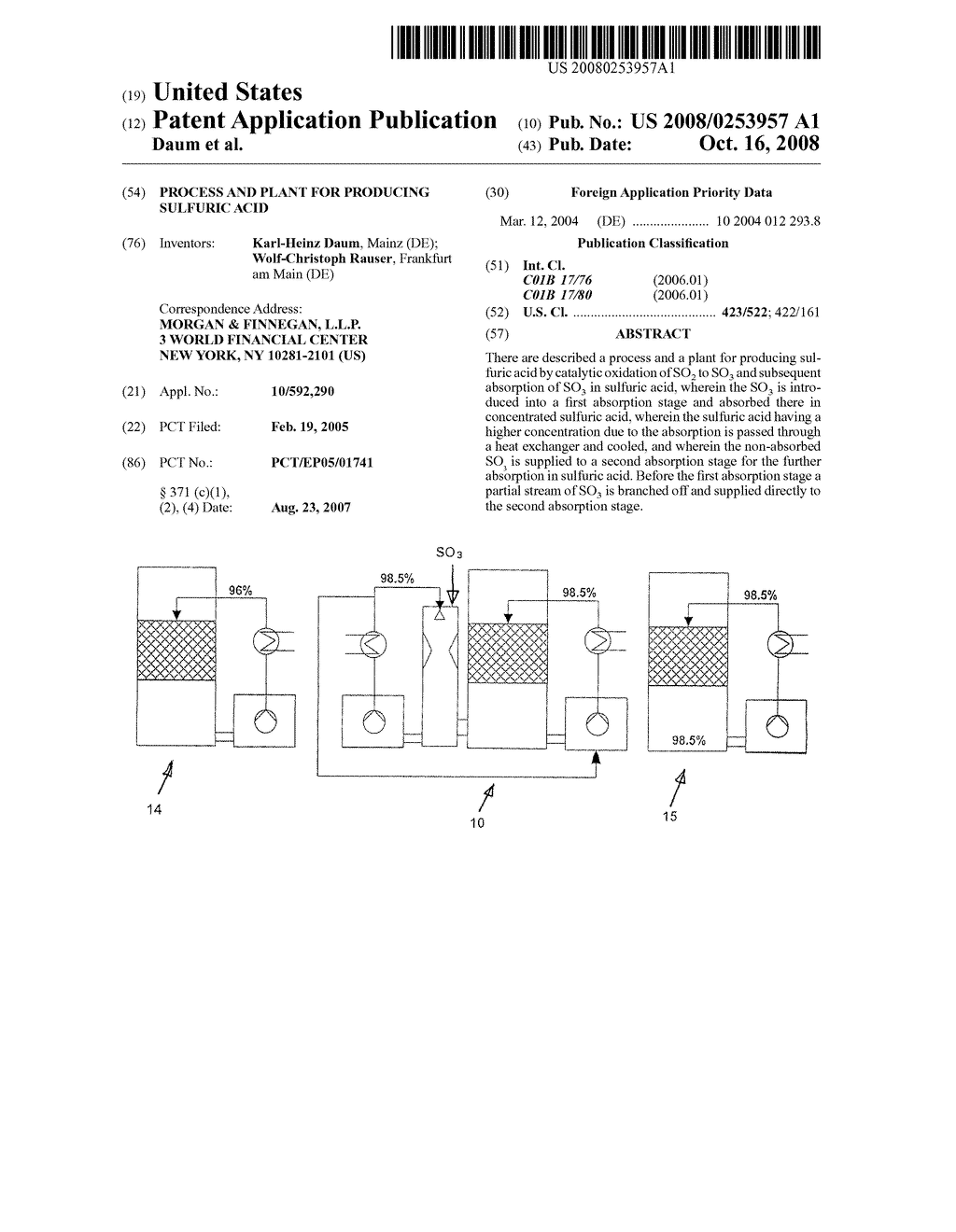 Process and Plant for Producing Sulfuric Acid - diagram, schematic, and image 01