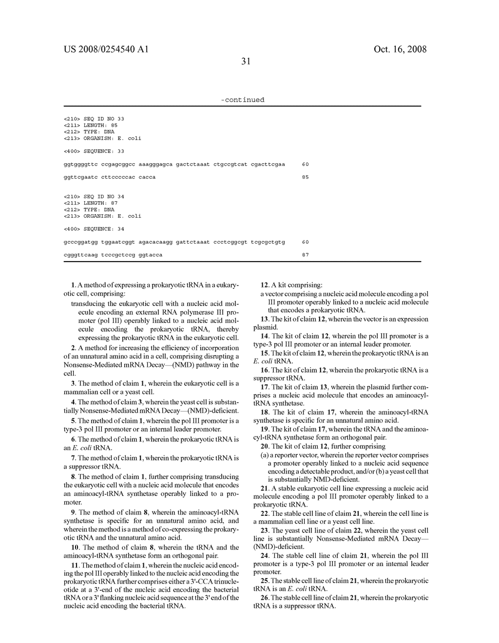 METHODS OF GENETICALLY ENCODING UNNATURAL AMINO ACIDS IN EUKARYOTIC CELLS USING ORTHOGONAL tRNA/SYNTHETASE PAIRS - diagram, schematic, and image 39