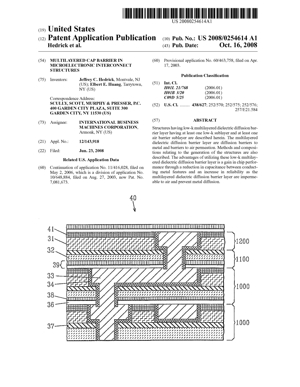 MULTILAYERED CAP BARRIER IN MICROELECTRONIC INTERCONNECT STRUCTURES - diagram, schematic, and image 01