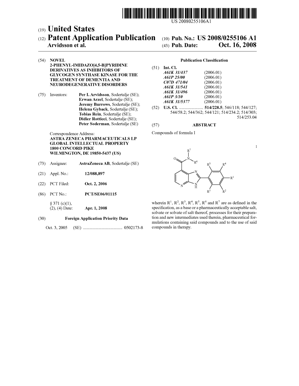 Novel 2-Phenyl-Imidazo[4,5-B]Pyridine Derivatives as Inhibitors of Glycogen Synthase Kinase for the Treatment of Dementia and Neurodegenerative Disorders - diagram, schematic, and image 01