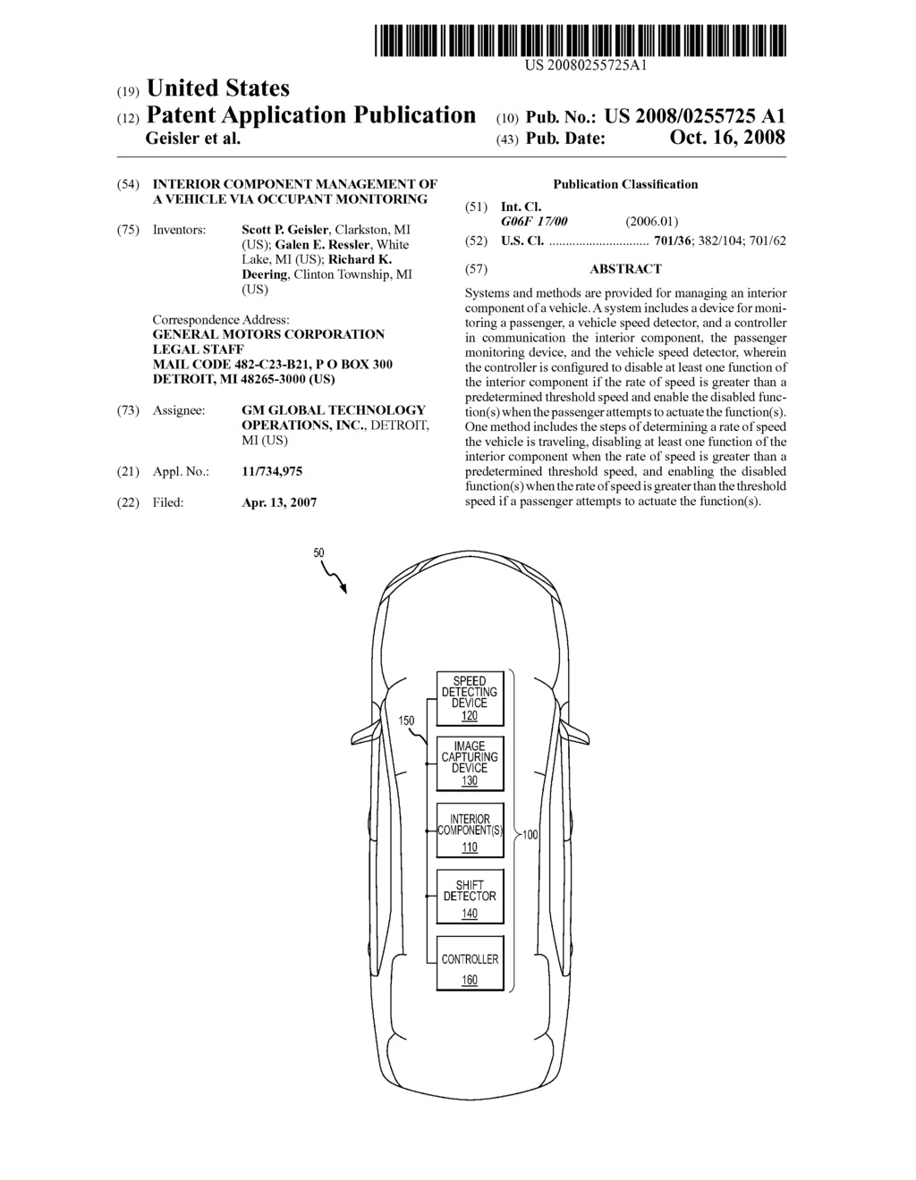 INTERIOR COMPONENT MANAGEMENT OF A VEHICLE VIA OCCUPANT MONITORING - diagram, schematic, and image 01