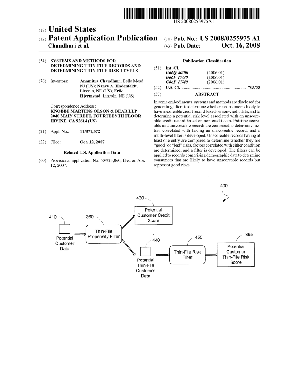 SYSTEMS AND METHODS FOR DETERMINING THIN-FILE RECORDS AND DETERMINING THIN-FILE RISK LEVELS - diagram, schematic, and image 01