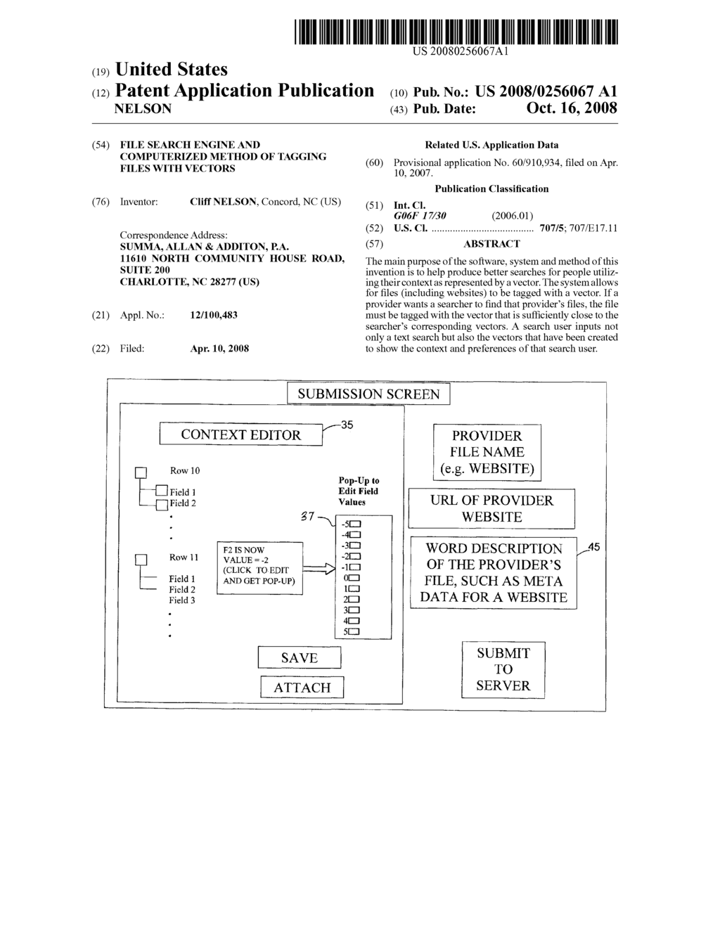 File Search Engine and Computerized Method of Tagging Files with Vectors - diagram, schematic, and image 01