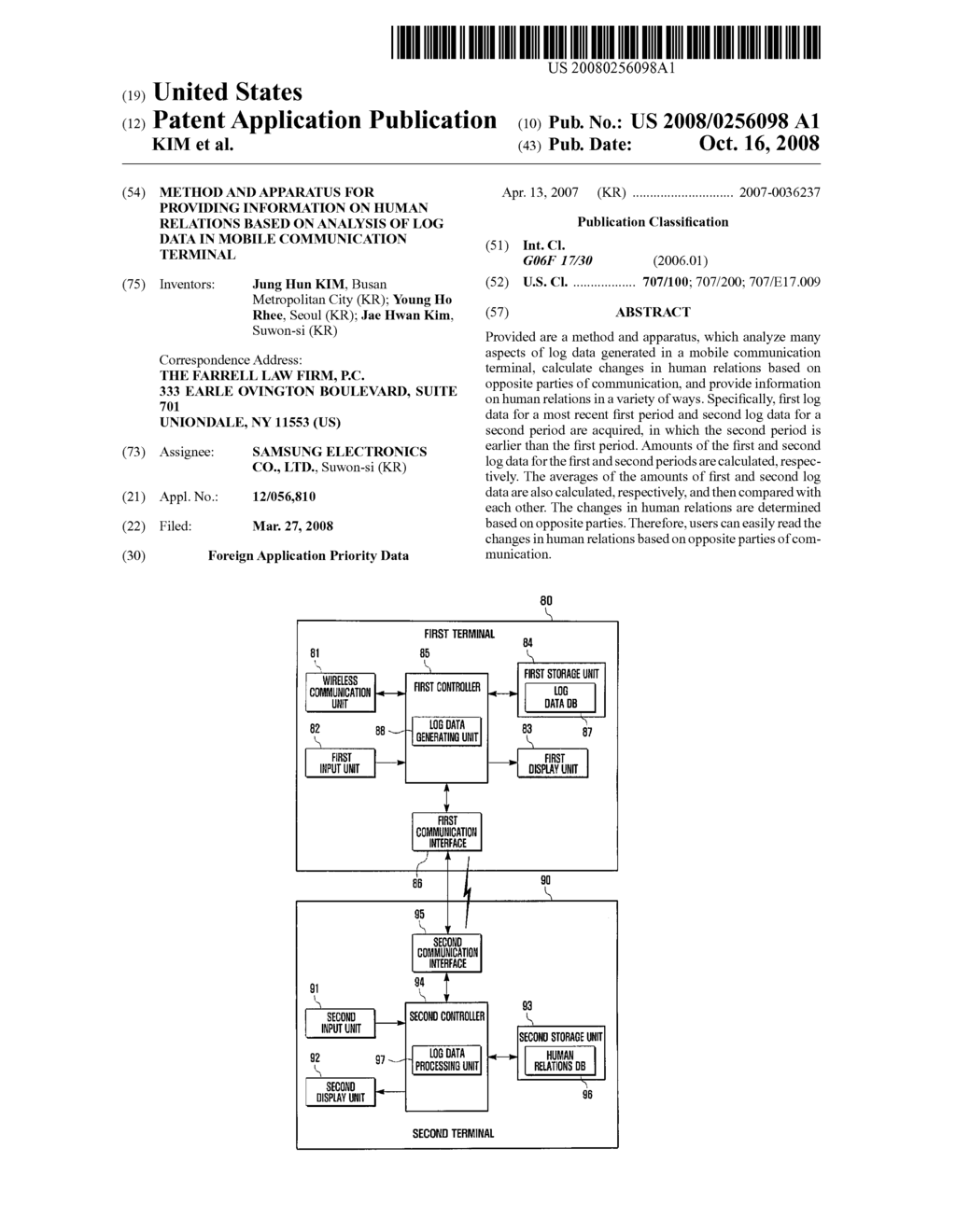 METHOD AND APPARATUS FOR PROVIDING INFORMATION ON HUMAN RELATIONS BASED ON ANALYSIS OF LOG DATA IN MOBILE COMMUNICATION TERMINAL - diagram, schematic, and image 01