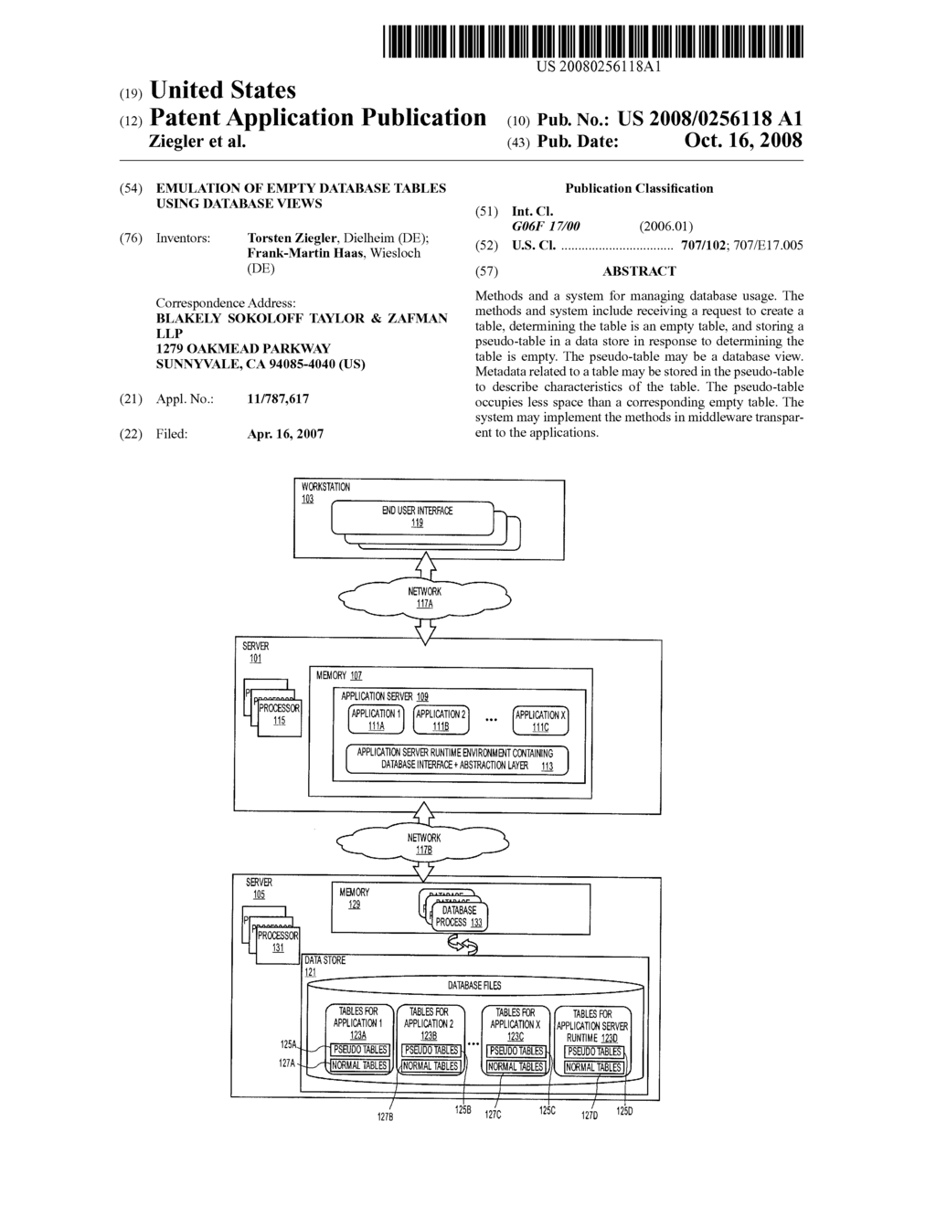 Emulation of empty database tables using database views - diagram, schematic, and image 01