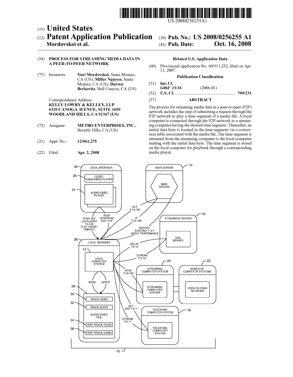 PROCESS FOR STREAMING MEDIA DATA IN A PEER-TO-PEER NETWORK - diagram, schematic, and image 01