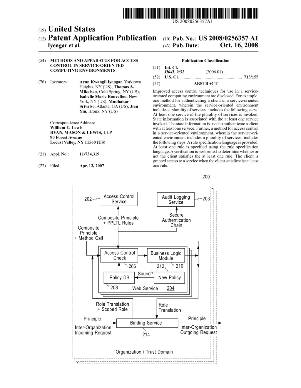 METHODS AND APPARATUS FOR ACCESS CONTROL IN SERVICE-ORIENTED COMPUTING ENVIRONMENTS - diagram, schematic, and image 01