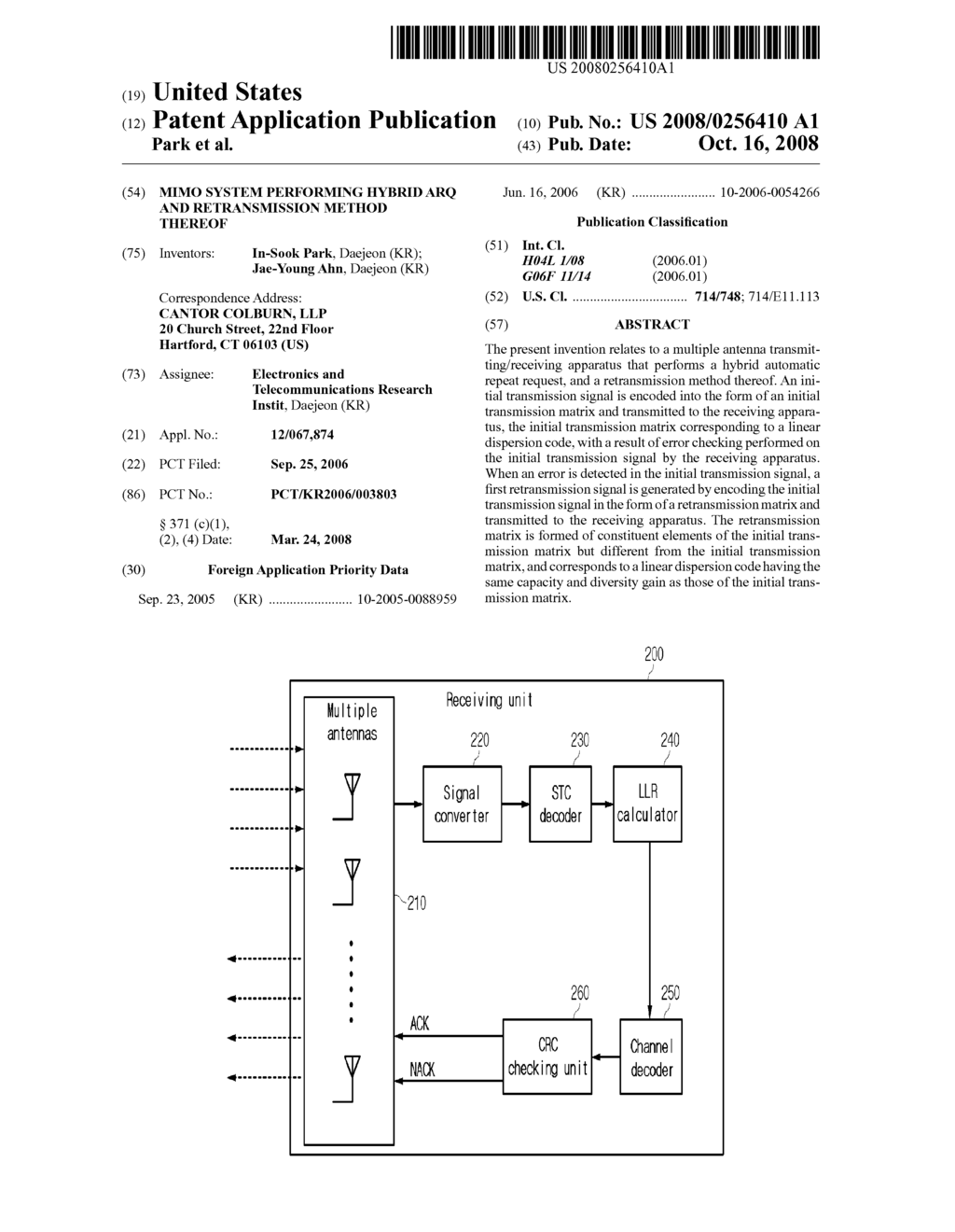 Mimo System Performing Hybrid Arq and Retransmission Method Thereof - diagram, schematic, and image 01