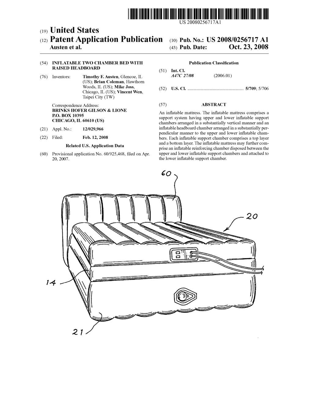 Inflatable Two Chamber Bed with Raised Headboard - diagram, schematic, and image 01