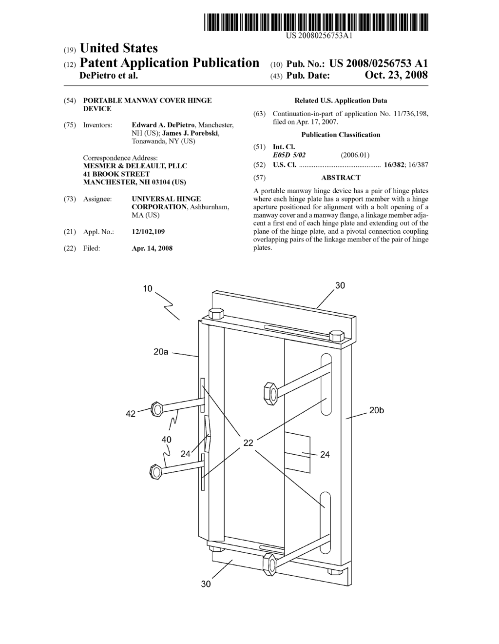 Portable manway cover hinge device - diagram, schematic, and image 01