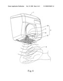 Hand dryer with visible light indicated sensing area diagram and image