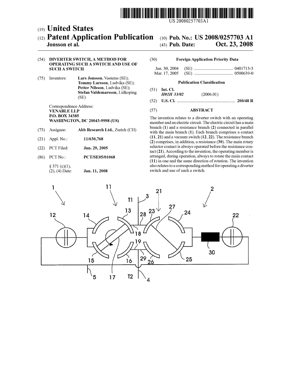 Diverter Switch, a Method for Operating Such a Switch and Use of Such a Switch - diagram, schematic, and image 01