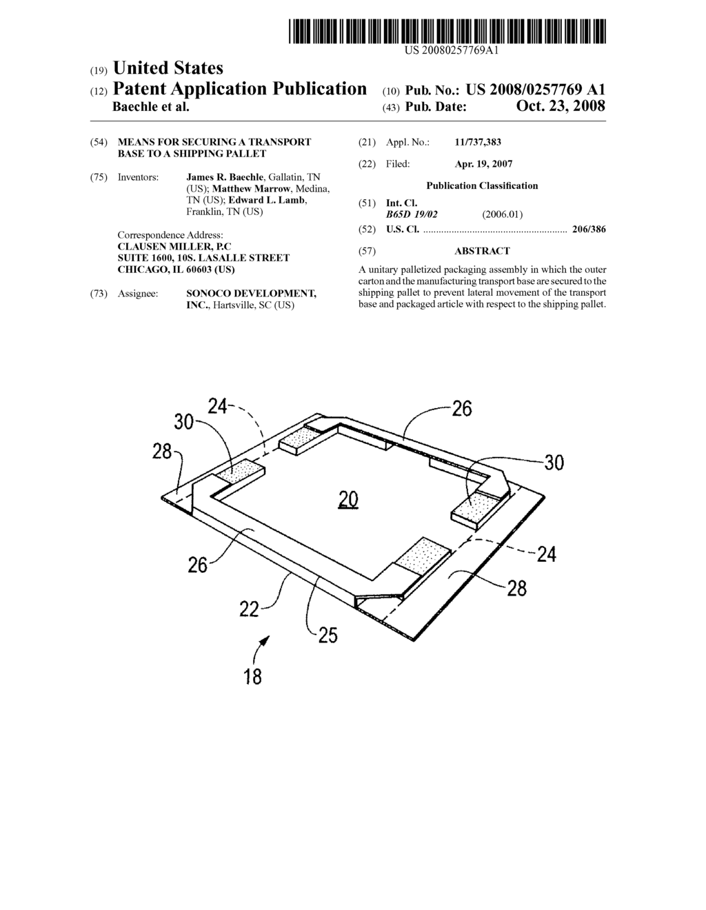 MEANS FOR SECURING A TRANSPORT BASE TO A SHIPPING PALLET - diagram, schematic, and image 01