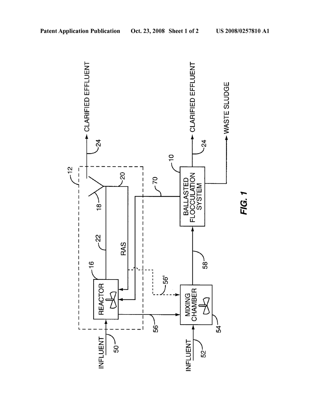 Water or Wastewater System and Method for Removing BOD and Suspended Solids Through an Activated Sludge Process and a Ballasted Flocculation Process - diagram, schematic, and image 02