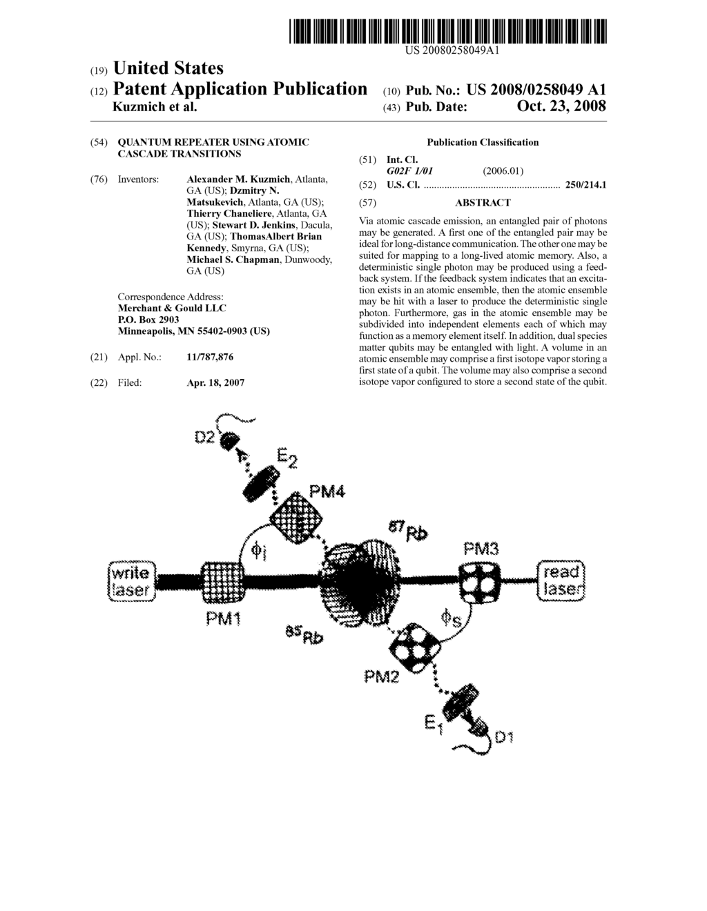 Quantum repeater using atomic cascade transitions - diagram, schematic, and image 01