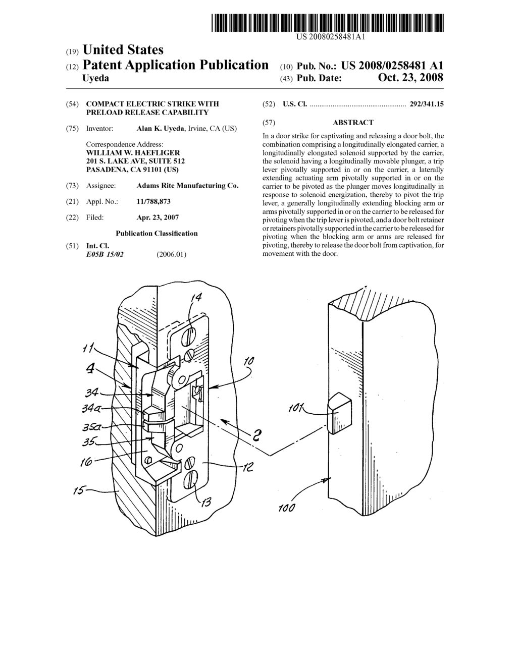 COMPACT ELECTRIC STRIKE WITH PRELOAD RELEASE CAPABILITY - diagram, schematic, and image 01