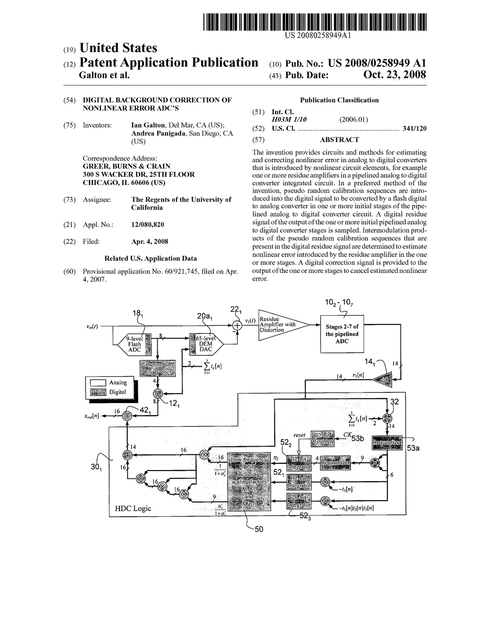 Digital background correction of nonlinear error ADC's - diagram, schematic, and image 01