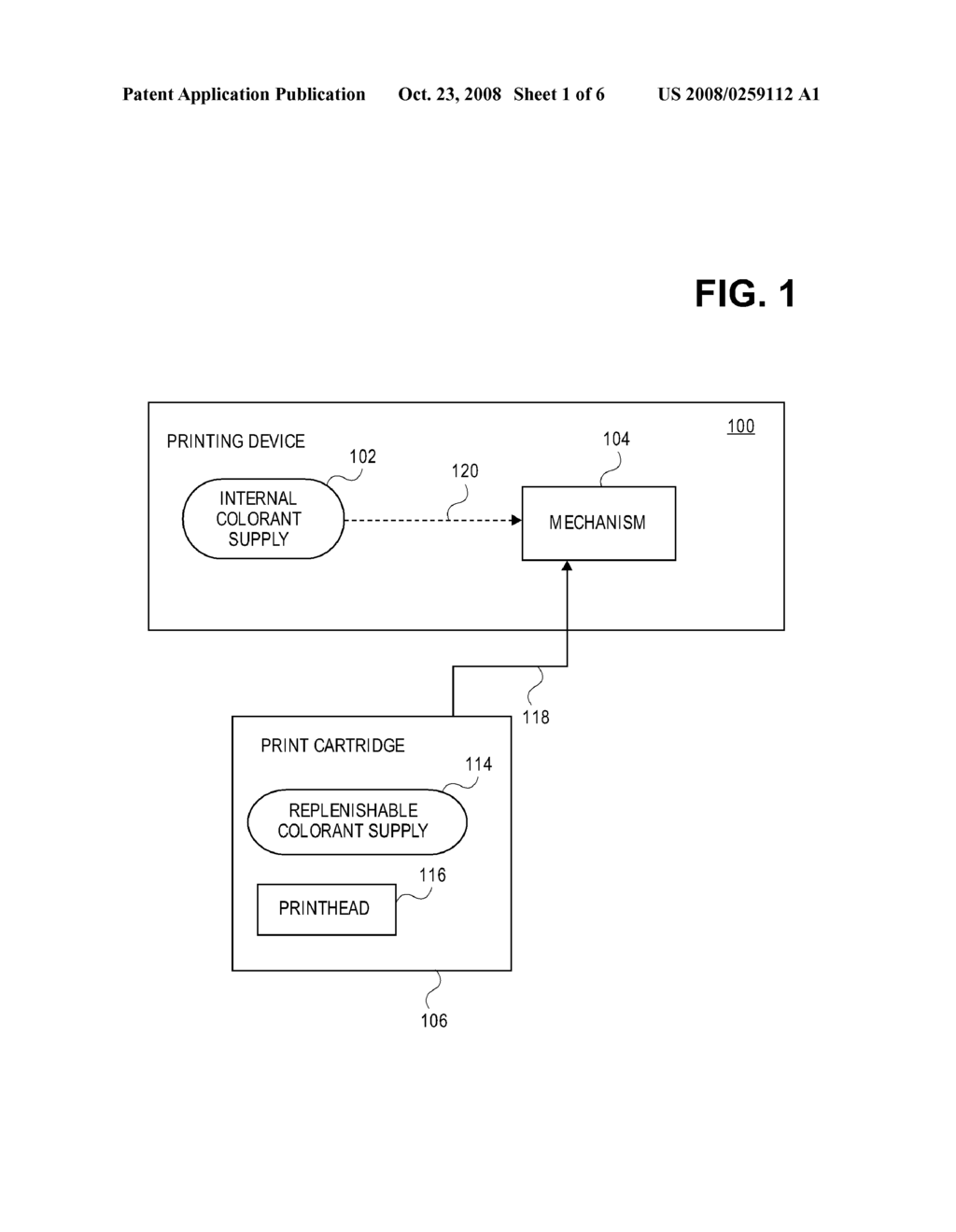 Printing device having supply of colorant that is non-refillable and at least substantially non-removable from end user perspective - diagram, schematic, and image 02