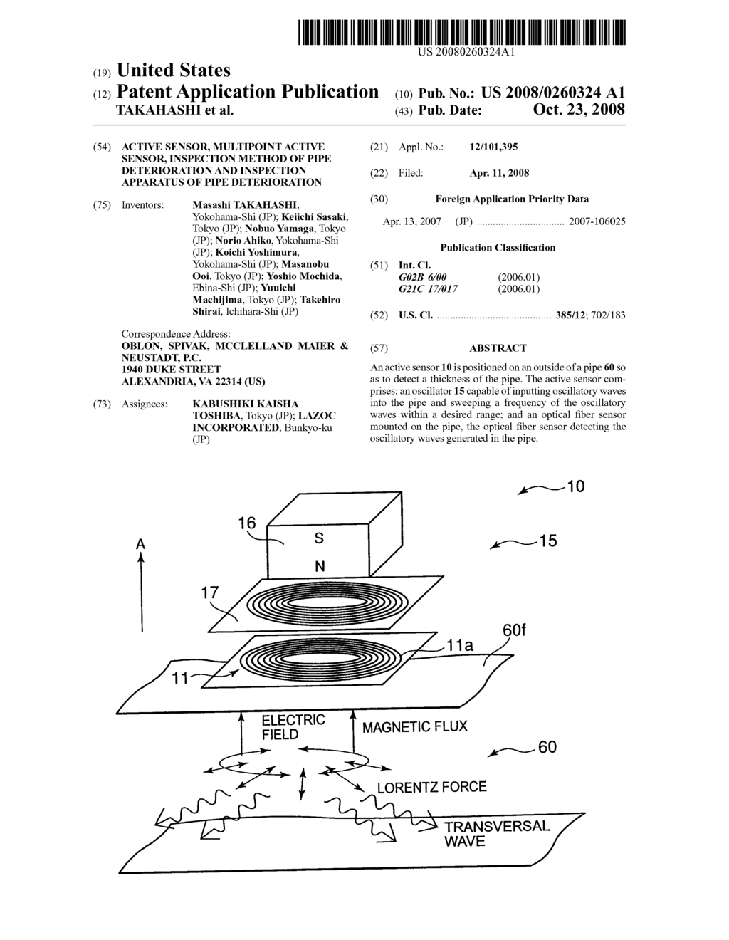 ACTIVE SENSOR, MULTIPOINT ACTIVE SENSOR, INSPECTION METHOD OF PIPE DETERIORATION AND INSPECTION APPARATUS OF PIPE DETERIORATION - diagram, schematic, and image 01