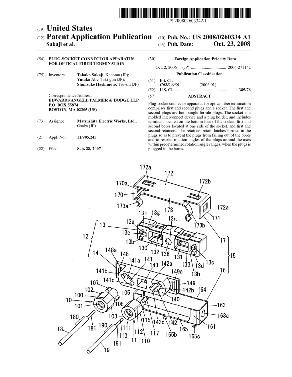 Plug-socket connector apparatus for optical fiber termination - diagram, schematic, and image 01