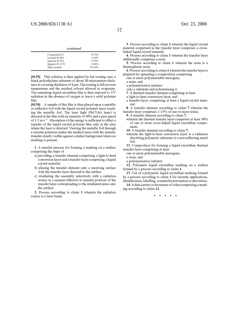 Process for a Thermal Transfer of a Liquid Crystal Film Using a Transfer Element - diagram, schematic, and image 14