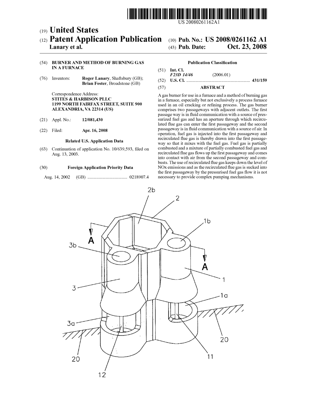 Burner and method of burning gas in a furnace - diagram, schematic, and image 01