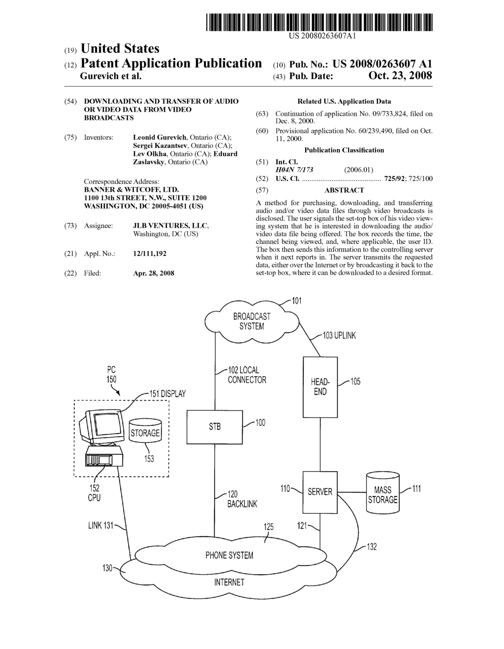 Downloading and Transfer of Audio or Video Data from Video Broadcasts - diagram, schematic, and image 01