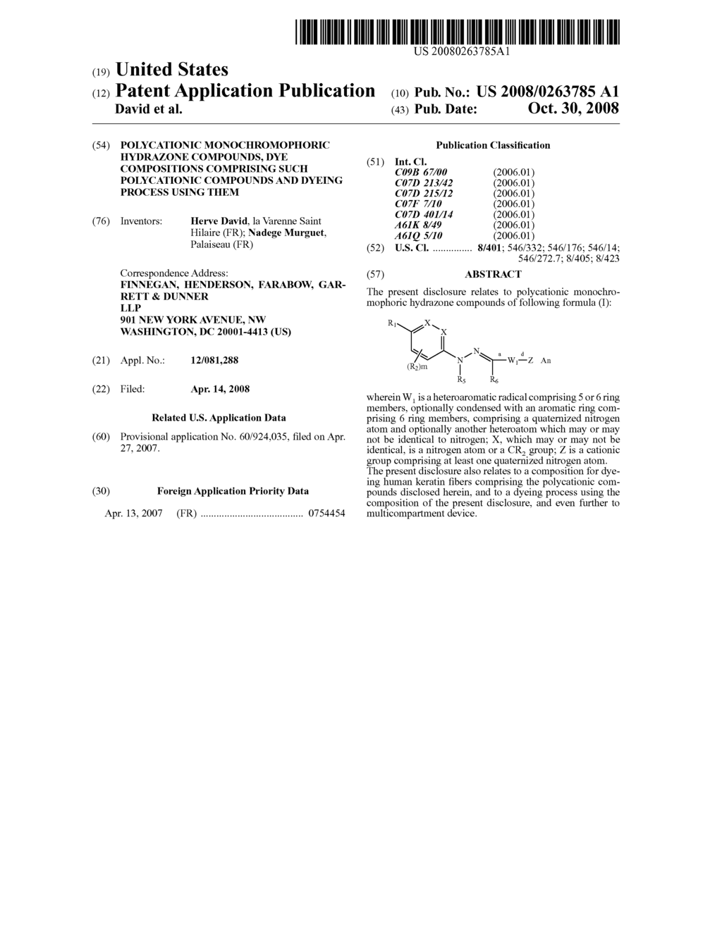 Polycationic monochromophoric hydrazone compounds, dye compositions comprising such polycationic compounds and dyeing process using them - diagram, schematic, and image 01