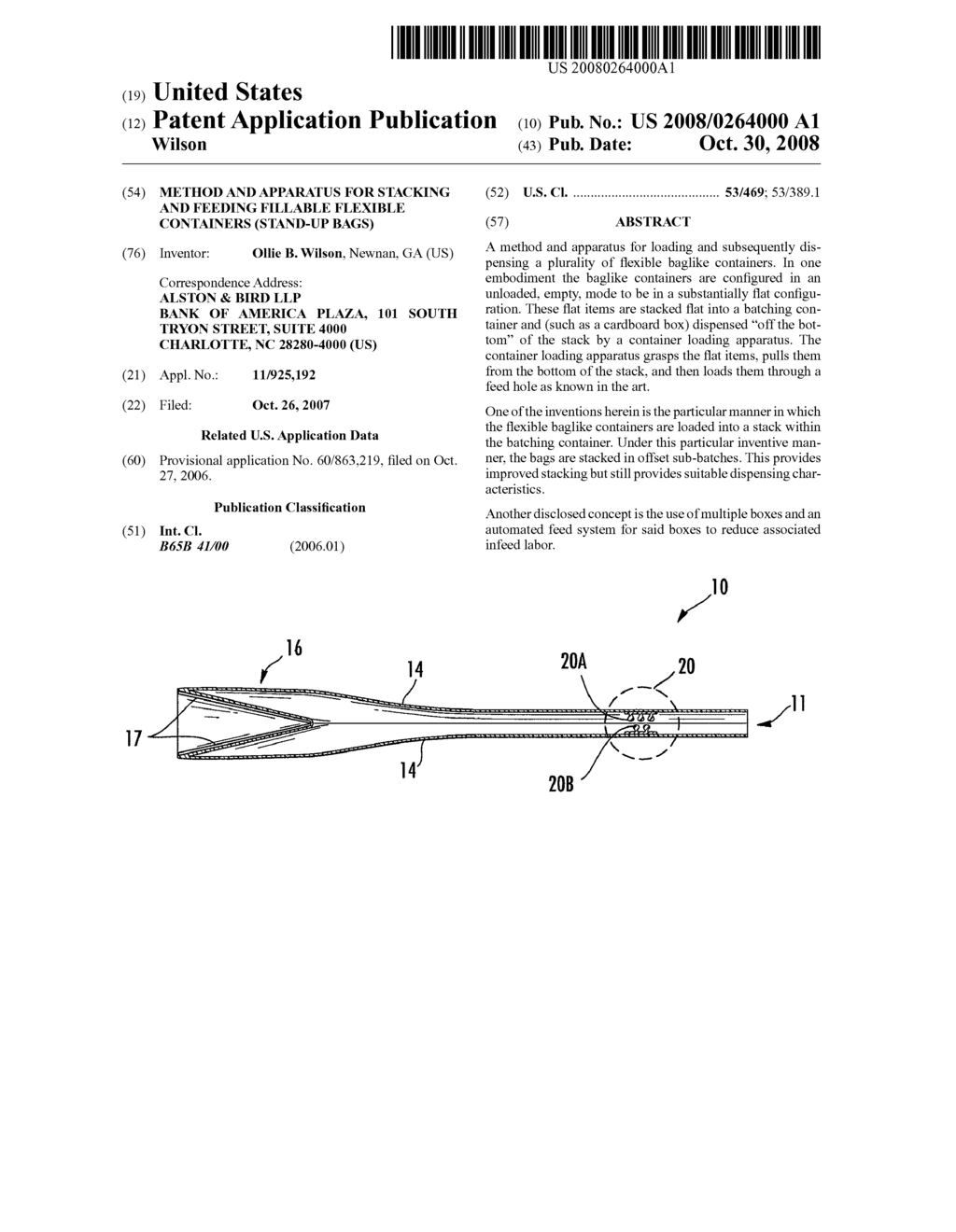 METHOD AND APPARATUS FOR STACKING AND FEEDING FILLABLE FLEXIBLE CONTAINERS (STAND-UP BAGS) - diagram, schematic, and image 01