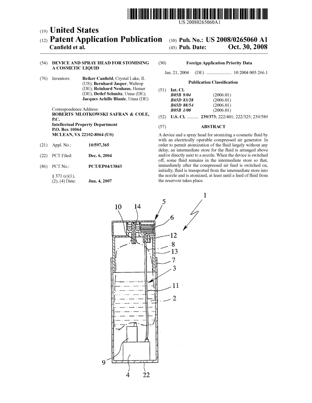 Device and Spray Head for Stomising a Cosmetic Liquid - diagram, schematic, and image 01