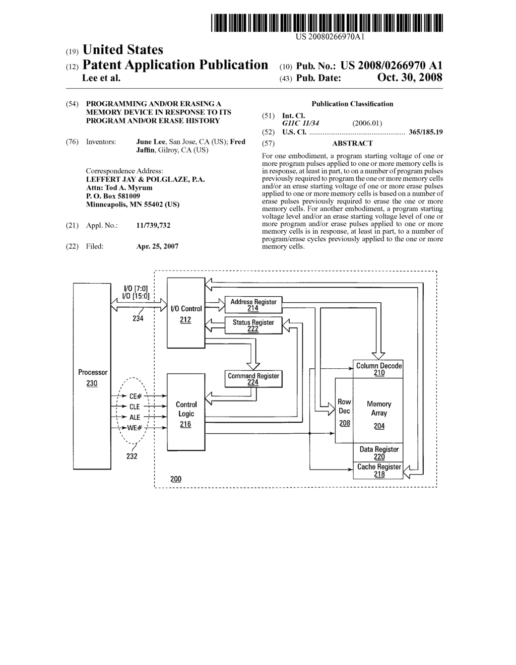 PROGRAMMING AND/OR ERASING A MEMORY DEVICE IN RESPONSE TO ITS PROGRAM AND/OR ERASE HISTORY - diagram, schematic, and image 01