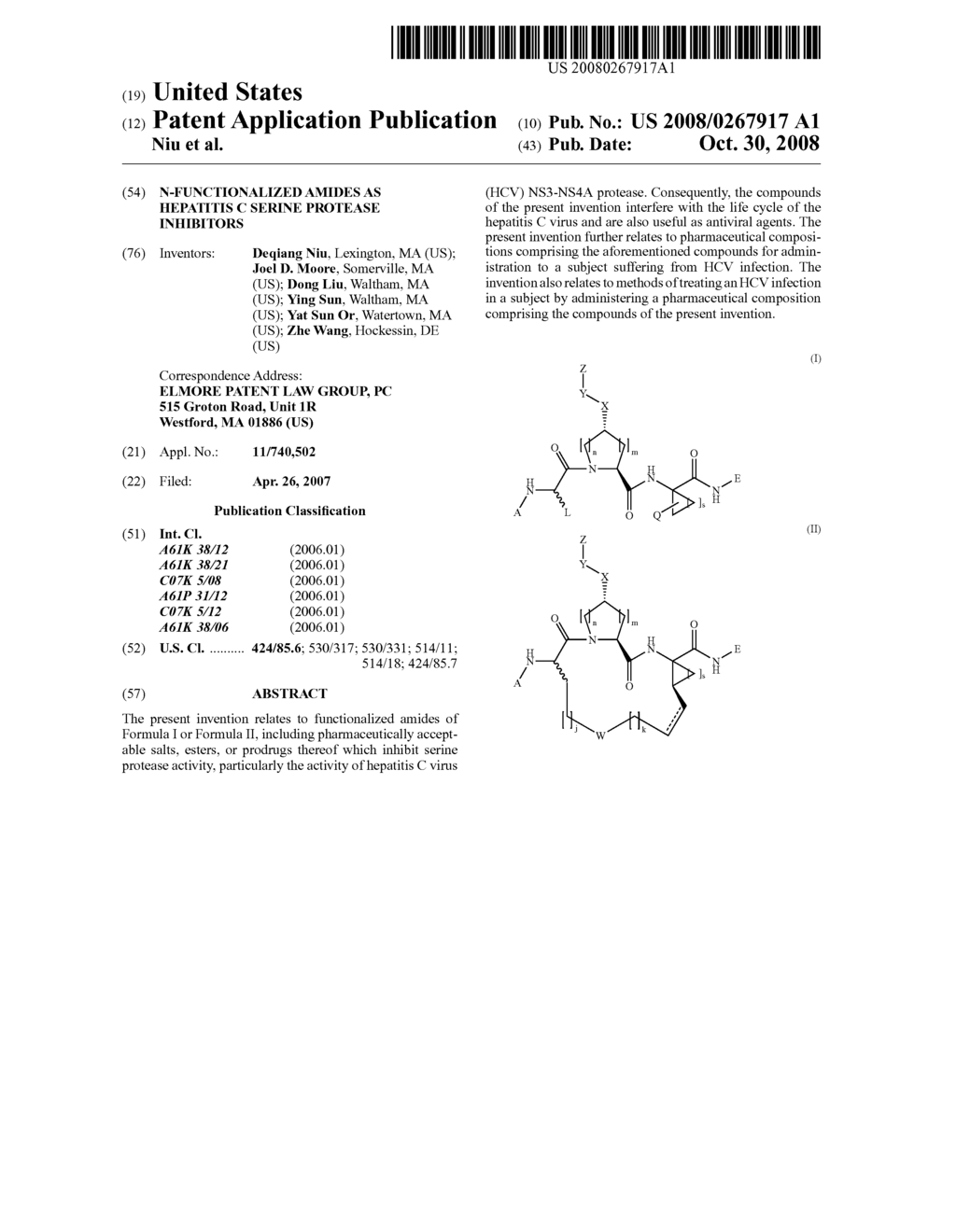 N-FUNCTIONALIZED AMIDES AS HEPATITIS C SERINE PROTEASE INHIBITORS - diagram, schematic, and image 01