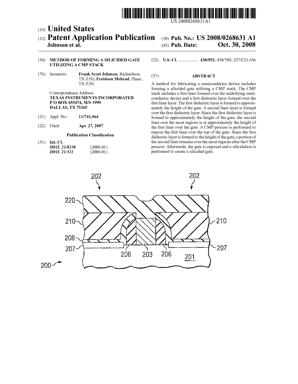 Method of Forming a Silicided Gate Utilizing a CMP Stack - diagram, schematic, and image 01