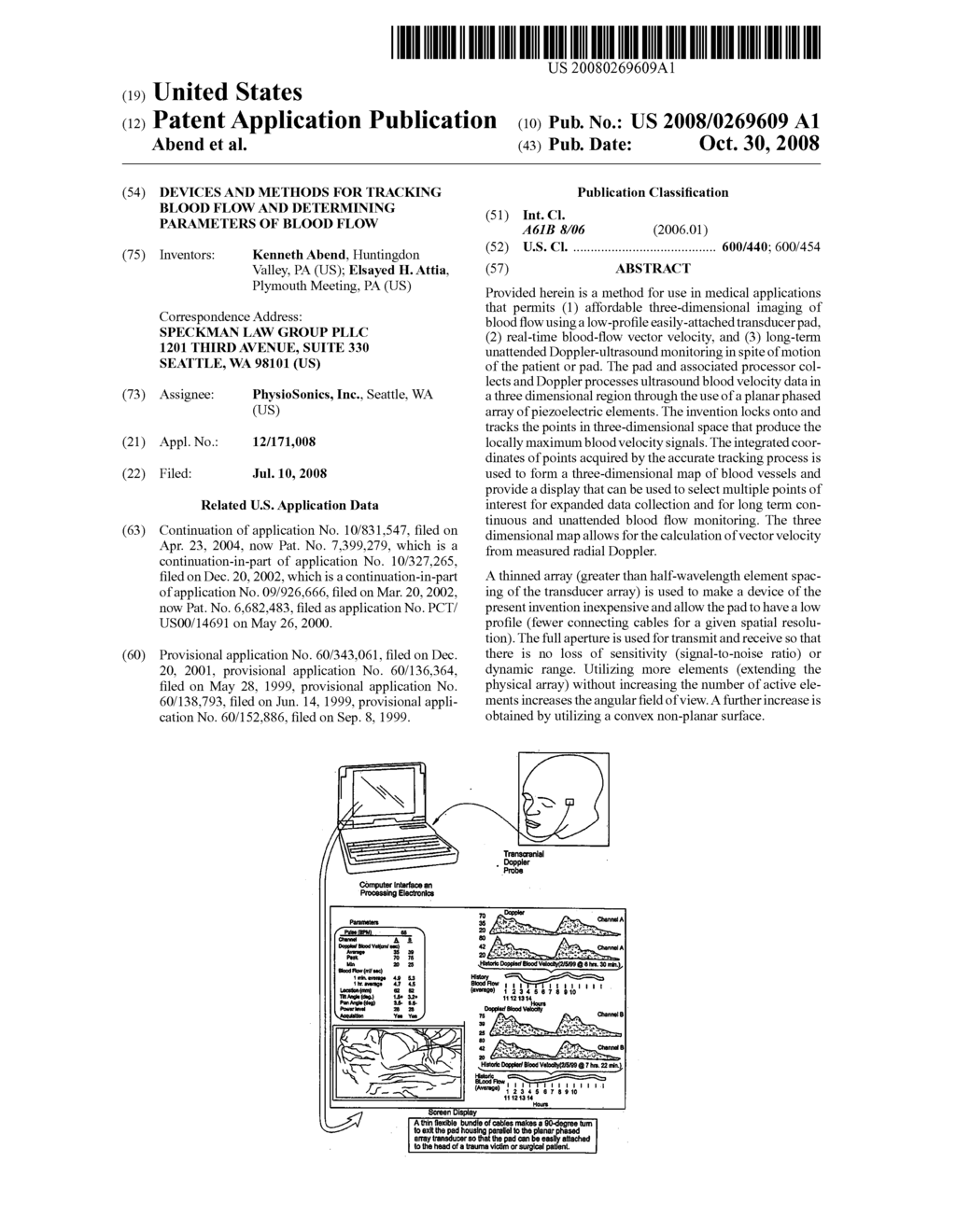 DEVICES AND METHODS FOR TRACKING BLOOD FLOW AND DETERMINING PARAMETERS OF BLOOD FLOW - diagram, schematic, and image 01