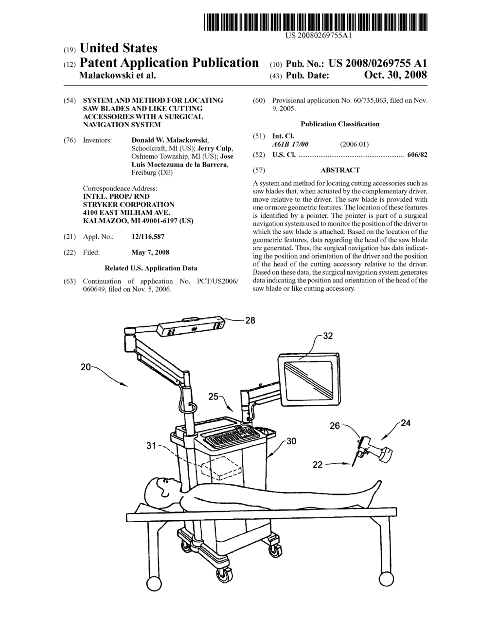 SYSTEM AND METHOD FOR LOCATING SAW BLADES AND LIKE CUTTING ACCESSORIES WITH A SURGICAL NAVIGATION SYSTEM - diagram, schematic, and image 01