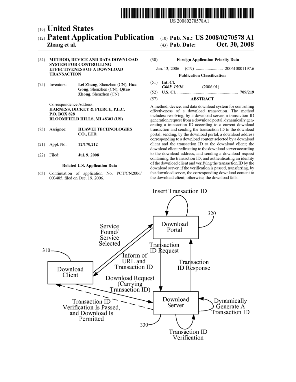 Method, Device And Data Download System For Controlling Effectiveness Of A Download Transaction - diagram, schematic, and image 01