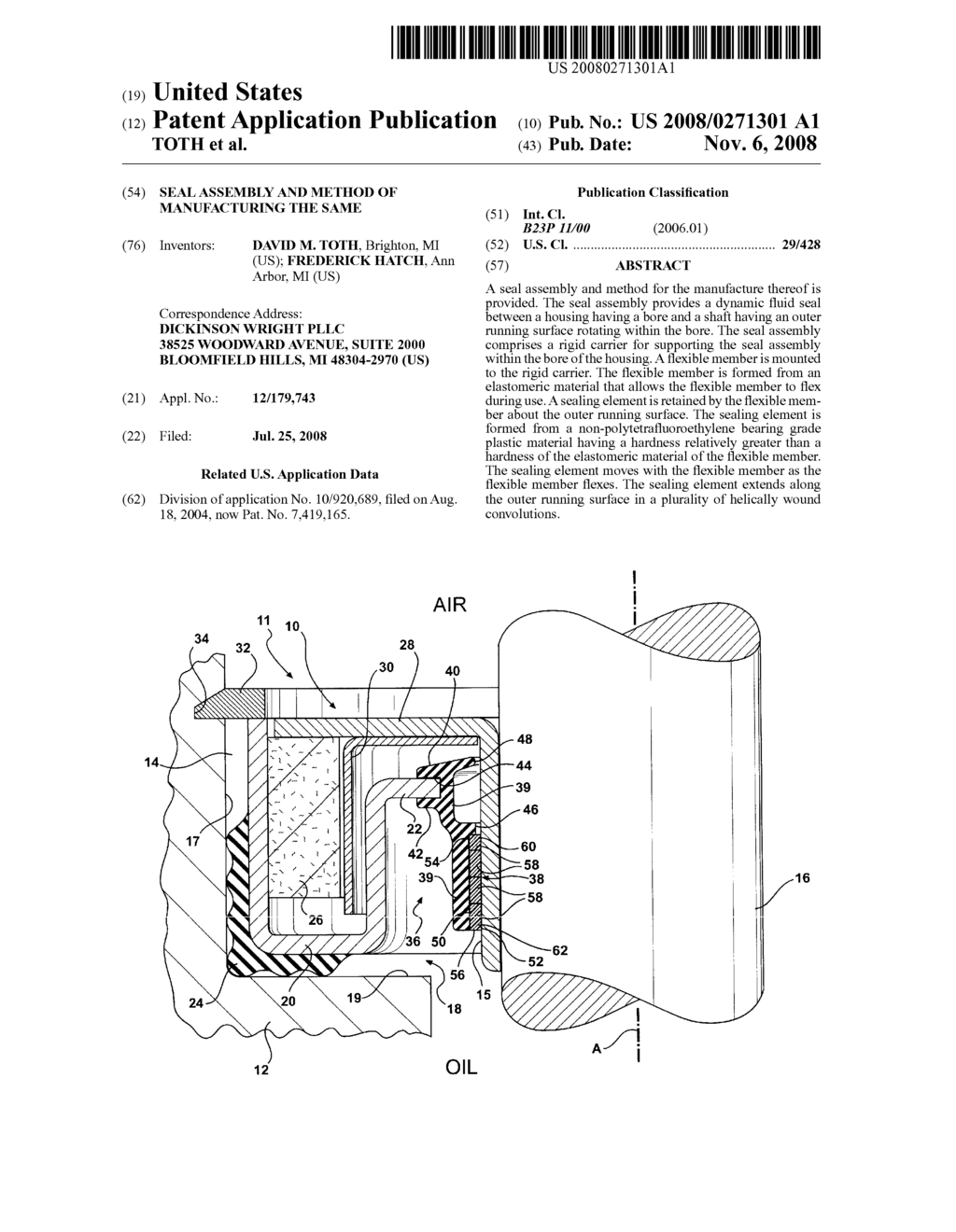 SEAL ASSEMBLY AND METHOD OF MANUFACTURING THE SAME - diagram, schematic, and image 01