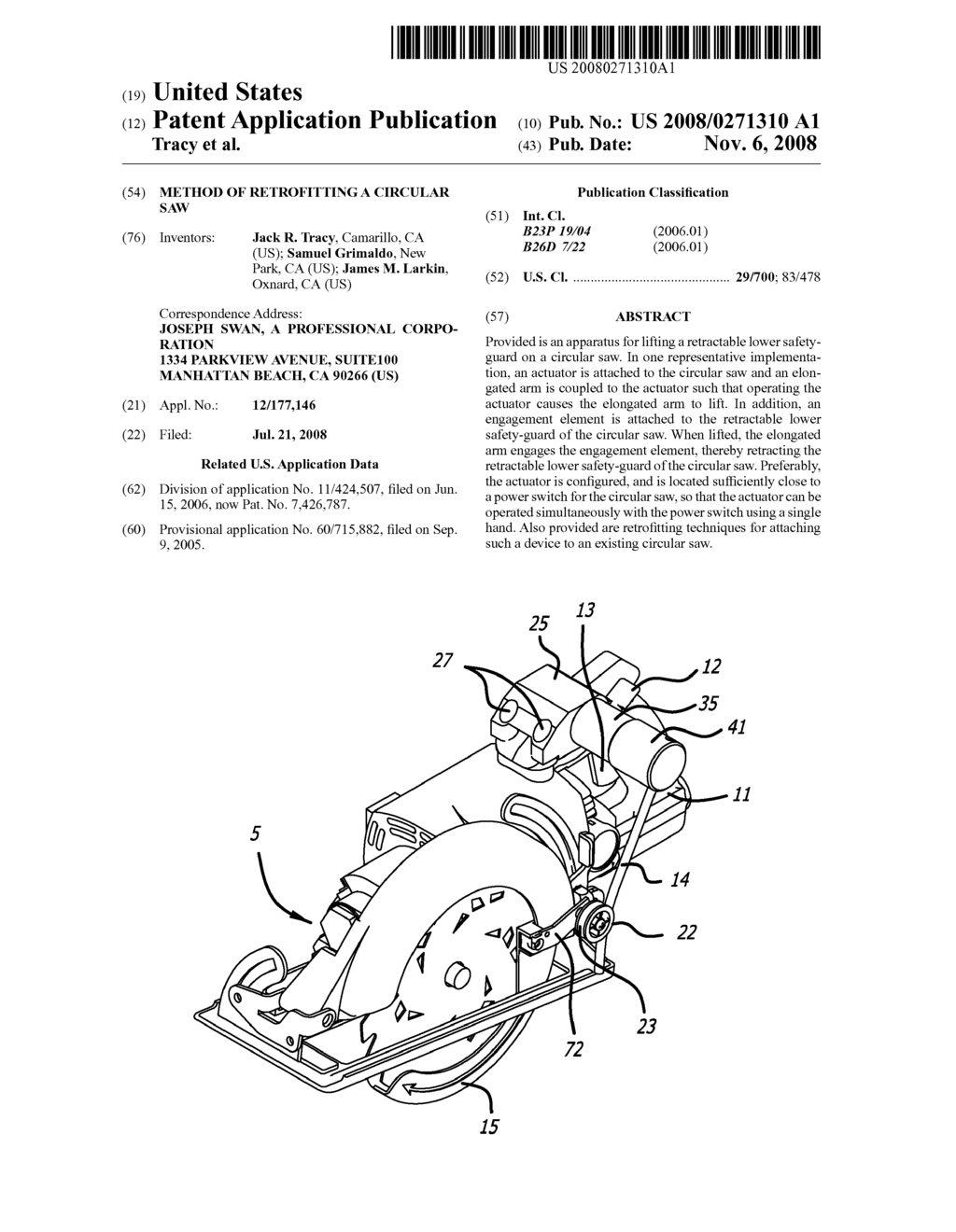 METHOD OF RETROFITTING A CIRCULAR SAW - diagram, schematic, and image 01