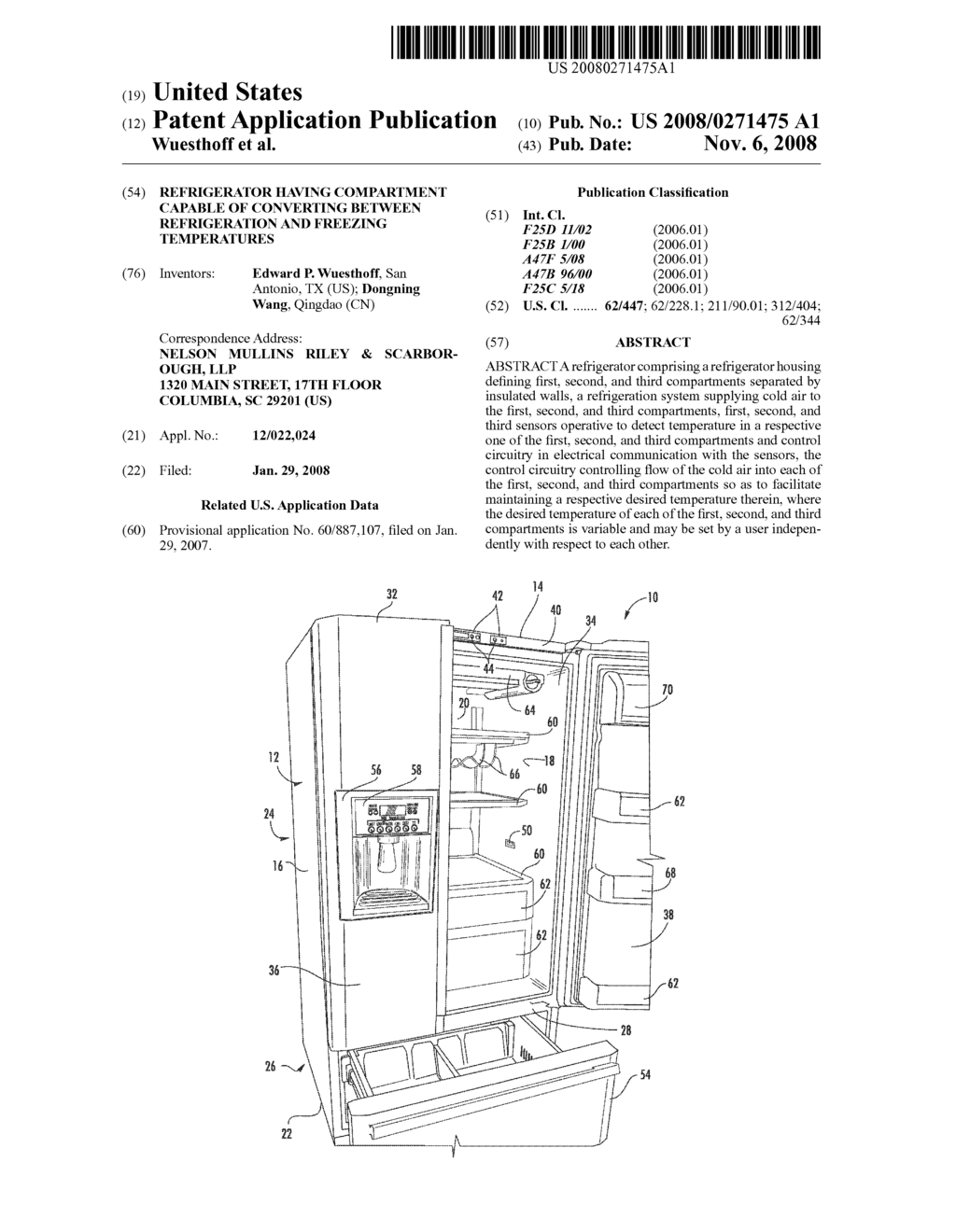 REFRIGERATOR HAVING COMPARTMENT CAPABLE OF CONVERTING BETWEEN REFRIGERATION AND FREEZING TEMPERATURES - diagram, schematic, and image 01